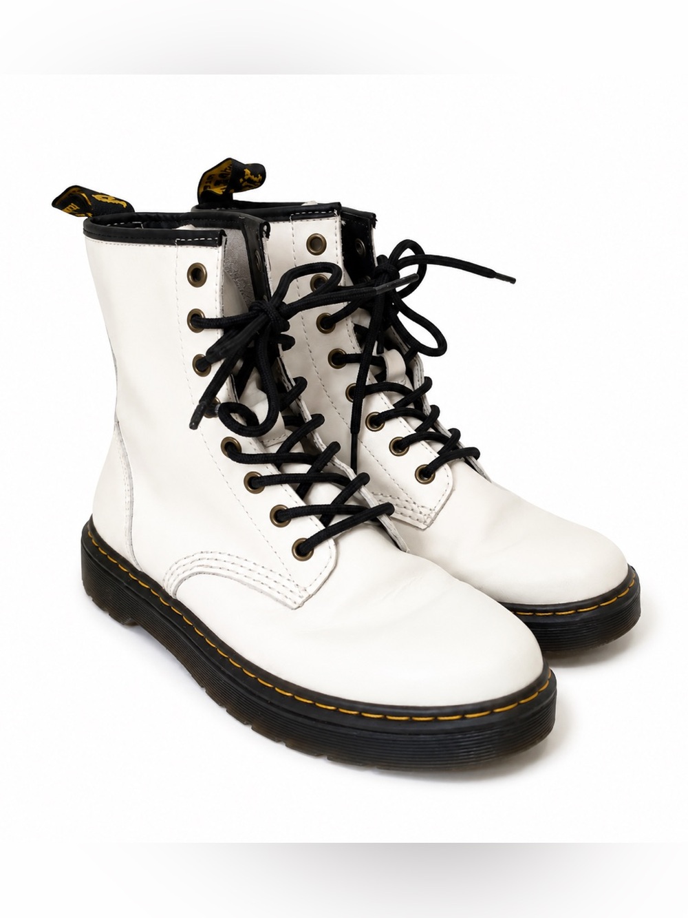 Dr. Martens Zavala White Leather Combat Boots Women’s Size 8